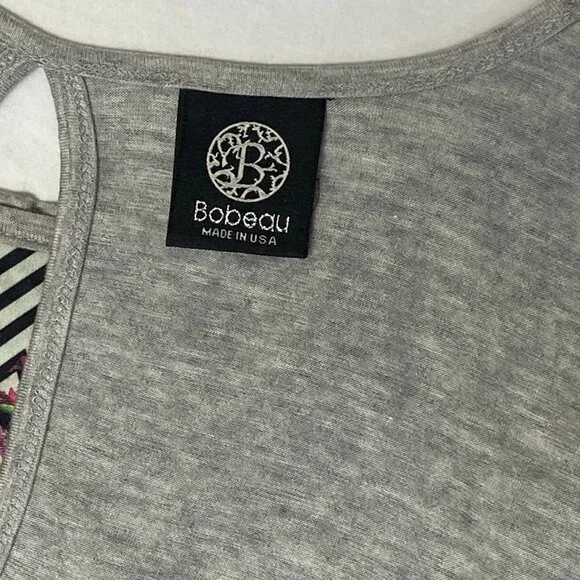 Bobeau Oversize Inset Print Front Keyhole Back Tunic Grey S Long Dolman Sleeve - Picture 11 of 13